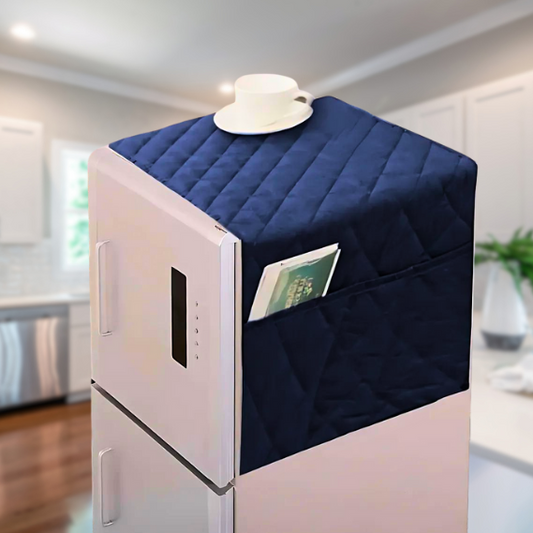 Quilted Fridge Cover - 50x20 Inches - Dust Proof - Multi-Purpose with Side Pockets